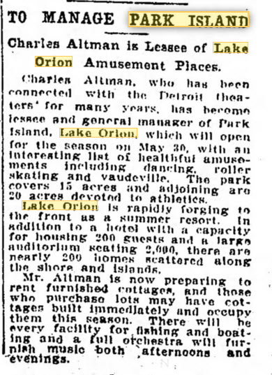 Park Island - May 14 1911 Article